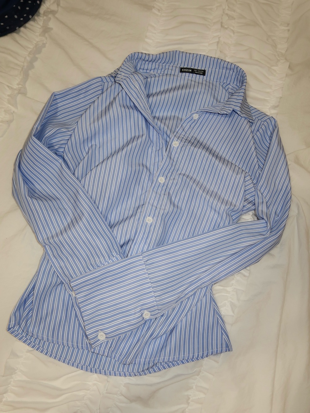 Slim Fit Blue White Stripe Dress Shirt - Unbranded